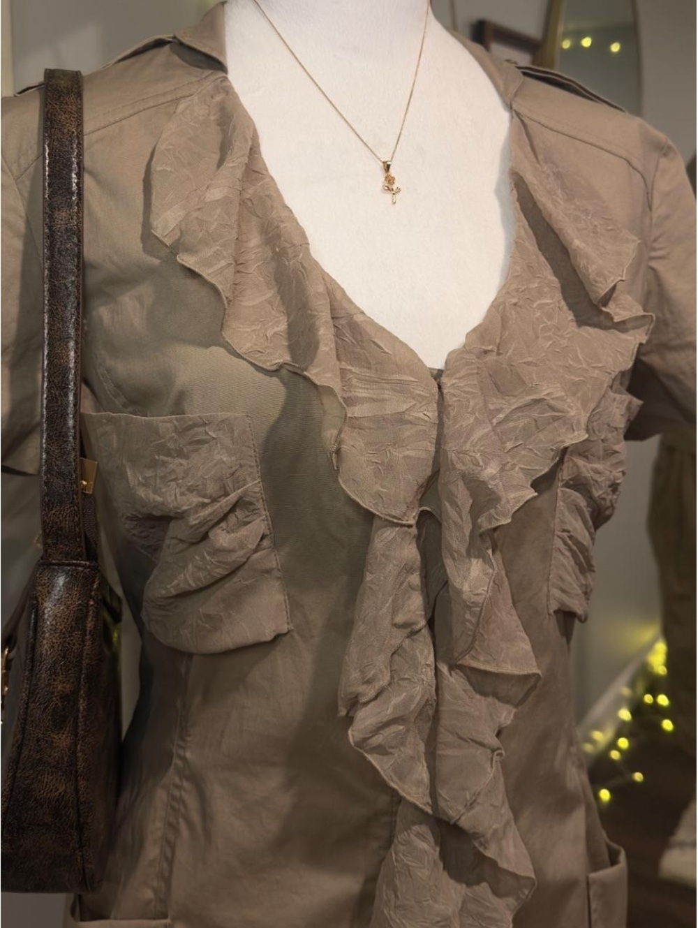 Taupe Utility Ruffle Dress - Picture 2 of 8